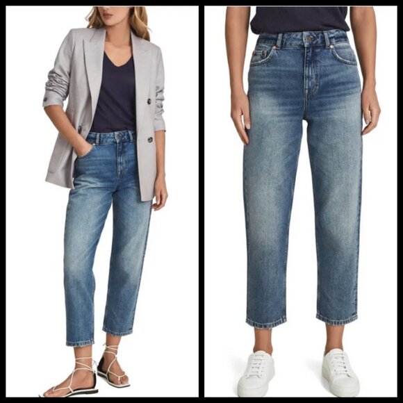 💕REISS💕 Elle High Waist Crop Jeans ~ Mid Blue 30 NWT